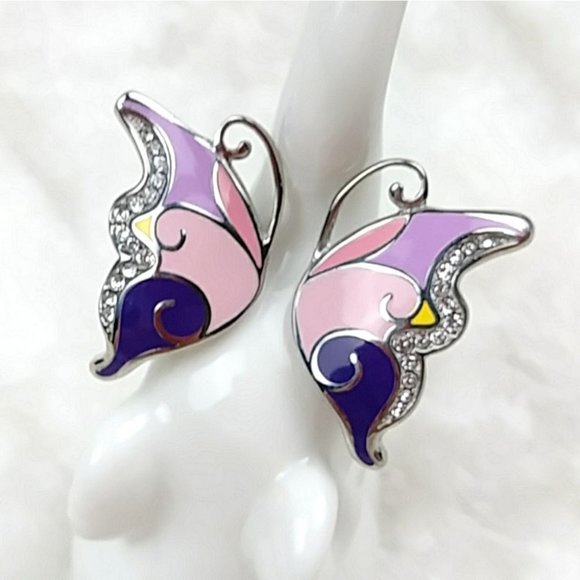 Hypoallergenic Jewelry - Butterfly Wings Crystal Ring Chunky Statement Ring Ethereal Fairy Grunge Wings